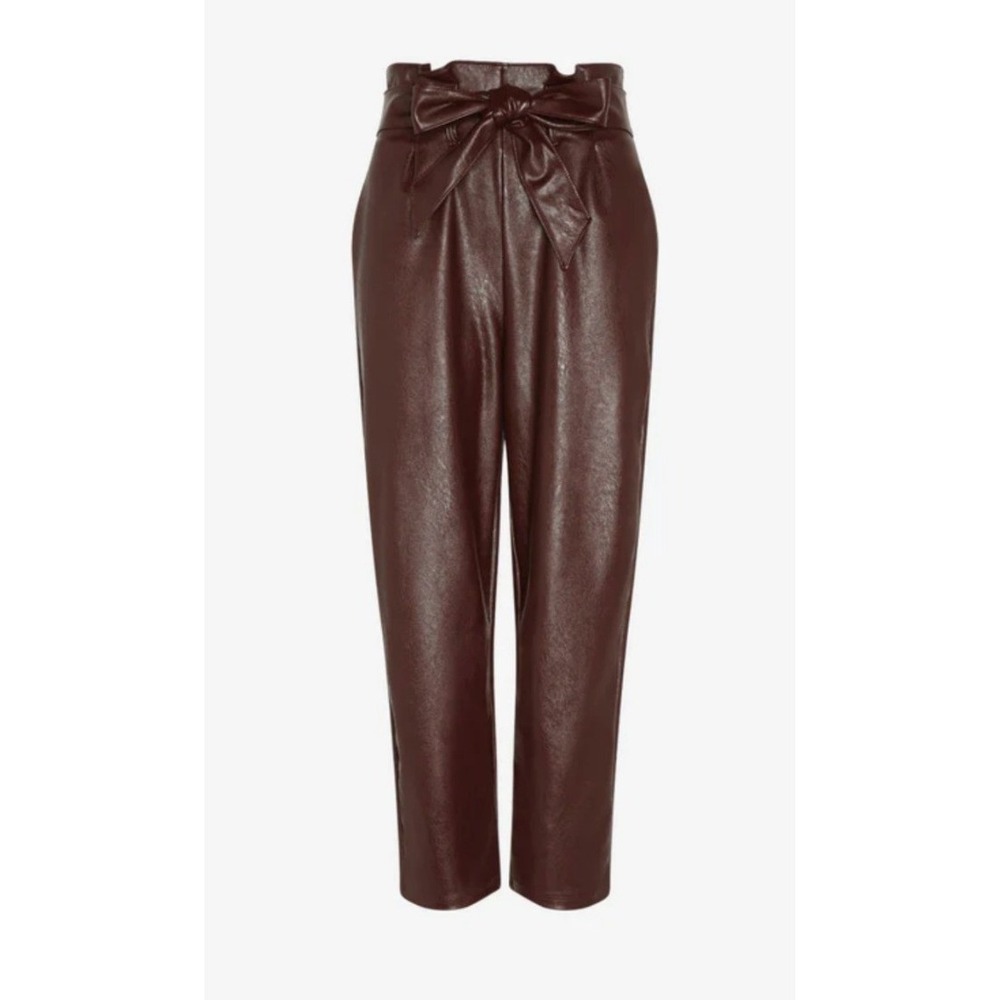 Commando Faux Leather Pants Women XL Ox Blood Excellent Paperbag Waist Tie Belt